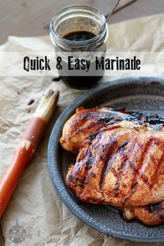 grilled chicken and easy marinade on a plate with a carrot next to it