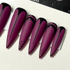 READY TO SHIP - XXL STILETTO - CUSTOM SIZE 16/12/13/12/9 INCLUDES A BUILDER GEL UPGRADE AT NO CHARGE. Wicked 2.0: (revamp of my original “wicked” set) velvet matte maroon base with glossy black moons and detailing. Purchase includes an application kit, consisting of detailed instructions, a sealed and sanitary mani kit (100/180 file, buffer block, cuticle pusher), 2 alcohol pads and nail tabs or glue. Only one kit is sent per order. Extra kits and kit contents can be picked up in the “kits & upg Vampire Nails, Matte Nails Design, Builder Gel, Dark Nails, Cuticle Pusher