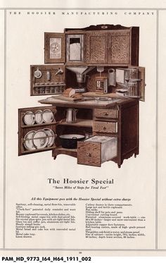 an old fashioned kitchen cabinet with drawers and cupboards