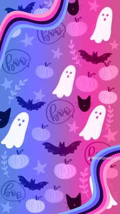 a colorful background with ghost and stars on it