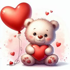 a teddy bear holding a heart shaped balloon