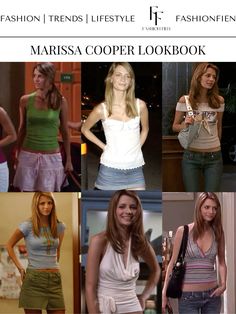 several pictures of different women in short skirts and tank tops, with the caption's description below