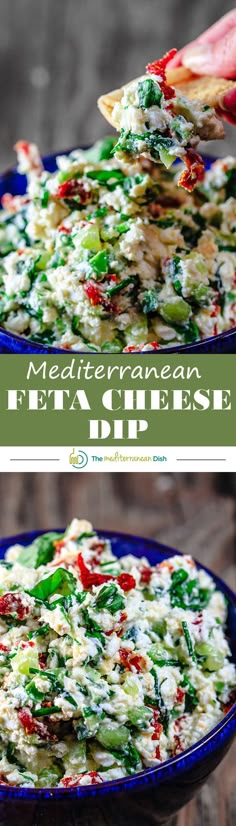 this is an image of mediterranean feta dip recipe with spinach and red peppers