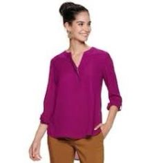 Apartment 9 Tunic, From Kohl’s. Nwt. Comes From Smoke Free Home. Casual Purple Blouse For Work, Casual Purple Workwear Blouse, Purple Tee, Fitted Tunic, Blouse Purple, Pink Tunic, Trina Turk, Shirts Blouses, Women's Tops