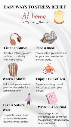 Discover 10 easy and effective ways to relax at home. From deep breathing to taking a warm bath and enjoying a cup of tea, these simple tips will help alleviate stress and rejuvenate your mind and body. Try them out today! #RelaxAtHome #WellnessTips #StressRelief How To Relax Your Body Tips, Self Care Day Ideas At Home, Ways To Destress At Home, Ways To Relax Your Mind, How To Calm Yourself Down, How To Relax, Ways To Relax At Home, Relaxing Tips, Routine For Toddlers