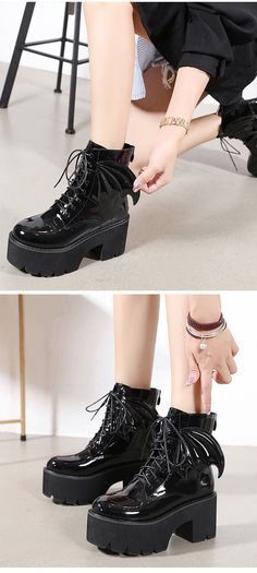 Step into the mystical world of Wicca with these enchanting ankle boots! 🌙✨ Perfect for the gothic Lolita in you. #WiccaWitch #AnkleBoots #GothicLolita #Wedges #ShopNow #kawaiifashionco Gothic Lace-up Platform Boots For Cosplay, Gothic Round Toe Platform Boots For Fall, Black Gothic Lace-up Boots With Round Toe, Alternative Black Lace-up Boots With Chunky Platform, Black Grunge Lace-up Boots With Chunky Platform, Gothic Ankle Platform Boots For Fall, Gothic Ankle-high Platform Boots For Fall, Gothic High Heel Combat Boots For Fall, Black High Ankle Lace-up Boots For Concerts