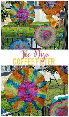 tie dye coffee filter art project for kids to do in the backyard or on the lawn