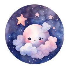 a painting of an octopus floating in the sky with stars around it and its eyes closed