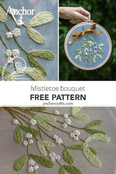 three pictures with different designs on them and the text, mistlet bouquet free pattern