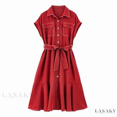 Lasaky - Classic Design Long Dress with Simple, Adjustable Closure Red Dress With Pockets For Day Out, Casual Red Belted Dress, Simple Cotton Frocks For Women, Cotton Frocks For Women, Frocks For Women, Modest Long Dresses, Tube Top And Skirt, Modest Maxi Dress, Cotton Frocks