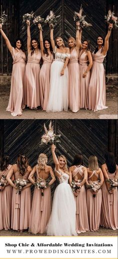 the bride and her bridal party are posing for pictures