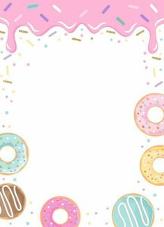 donuts with sprinkles and confetti are arranged in a square frame