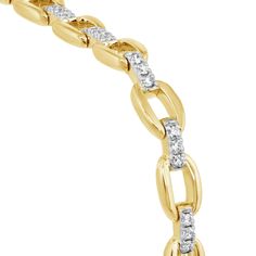 14K yellow gold diamond link bracelet from the Reis-Nichols Collection. The bracelet features 66 round brilliant cut diamonds weighing .50 ctw. The bracelet measures 7.25" in length. Style Gift, Round Brilliant Cut Diamond, Round Brilliant Cut, Brilliant Cut Diamond, Link Bracelets, Round Brilliant, Gold Diamond, Diamond Cuts, Diamonds