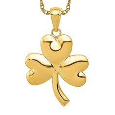 Introducing our stunning 10k yellow gold shamrock necklace for her, the perfect accessory for St. Patrick's Day or any occasion. This themed charm necklace features a lucky shamrock design, making it an ideal Irish necklace for women. Crafted from high-quality 10k gold, this women's gold necklace is a must-have addition to any jewelry collection. The yellow gold necklace is a beautiful holiday necklace that will add a touch of elegance to any outfit. Don't miss out on this women's shamrock necklace, the ultimate lucky charm necklace for her. Shop now and add a touch of Irish luck to your jewelry collection. Irish Necklace, Shamrock Flower, Shamrock Necklace, Shamrock Design, Irish Luck, Lucky Charm Necklace, Holiday Necklace, Lucky Shamrock, Necklace For Her