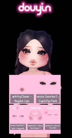 Made by @blingyu on tiktok Fem Hair Combos Royale High, Royale High Makeup Combos, Royale High Custom Faces, Rh Face Ideas, Royal High Hair Ideas, Royal High Id Codes Picture, Celebrity Look Alike Royale High, Royale High Makeup, Royal High Face Combos