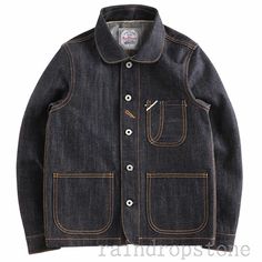 Selvedge Denim Jeans Coat Mens Vintage Work Jacket Loose Denim Outwear Tops | eBay Work Jacket Mens, Chore Jacket Men, Jeans Coat, Selvedge Denim Jeans, Mens Overalls, Work Coat, Retro Tops