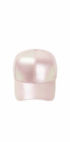 a pink baseball cap is shown against a white background and has a shiny visor