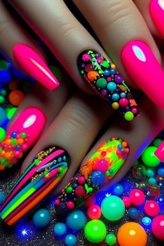 Spring into color with fluorescent neon gel nail polish for spring and summer 💖 Infuse your nails with vibrant hues that capture the essence of the season! #SpringIntoColor #FluorescentNeon #GelNailPolish #SpringNails #SummerNails Glow In The Dark Nails Designs Neon, Neon Effect Nail Art, Neon Nail Pigment Designs, Neon Pigment Nail Designs, Black Fingernails, Neon Pigment Nails, Neon Purple Nails, Nail Glow, Fluorescent Nails