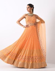 Summer Weddings 2024 Are Calling For Soft Sorbet Hues - ShaadiWish Orange Lehenga, Printed Lehenga, Clothing Website, Embroidered Lehenga, Embroidered Neckline, Clothing Websites, Mehendi Designs, Traditional Sarees