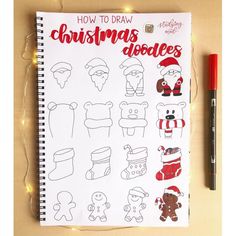 a notebook with christmas doodles on it