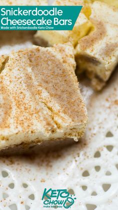 a close up of some kind of cheesecake bar on a plate with cinnamon sprinkles