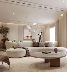 a living room filled with lots of white furniture