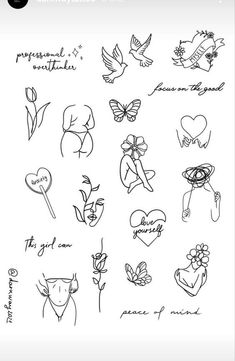 some tattoos that are on the back of a sheet of paper with words and flowers