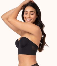 The Low Back Strapless: Jet Black | LIVELY Low Back Strapless Bra, Black Lively, Bra Materials, Backless Dresses, Color Bands, Body Sculpting, The Low, Strapless Bra, Low Back