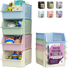 PRICES MAY VARY. KEEPS ESSENTIALS ORGANIZED AND VISIBLE - Stackable bins hold foods, toys, utensils, and toiletries without bending off. Set of 4, Each bin size: 14.5” x 11.5” x 7”. SPACE SAVING - Fit in small corners or areas like kitchens, bathrooms, bedrooms, and offices. Nestable when empty to save more space. MONEY BACK GUARANTEE - If unsatisfied, you will receive a full refund within 30 days! No question asked! Order now while stock lasts! QUICK AND EASY ACCESS TO CONTENTS - Unlike others,