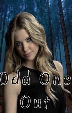 a woman with long blonde hair standing in front of trees and the words odd one out