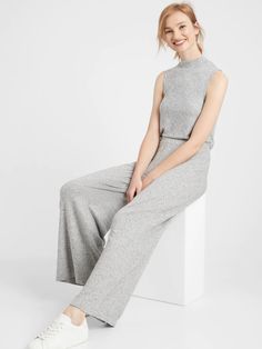 Petite Wide-Leg Cozy Knit Pant | Banana Republic Factory Chic Knit Bottoms For Workwear, Casual Elastane Bottoms For Lounging, Casual Knit High-waisted Pants, Chic Knit Trousers, Chic Knit Wide-leg Pants, Chic Wide-leg Knit Pants, Casual Knit Wide-leg Pants, Casual Wide-leg Knit Pants, Casual Knit Pants For Lounging