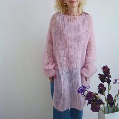 Hello, I'm the one, who won't let you down - pink mohair tunic. I will comfort you, keep you warm and will make you smile. I'm 100% hand made and proud of that. I consist of 70% italian kid mohair and 30% of nylon, which makes me incredibly natural. I'm quite unique as could be worn all year long.I'm in one size and one size fits all because my measurements are :❤️   Width -57-58 cm❤️   Lengths -88-89 cmIf you would like me in other size, you could request a custom order with your own parameters Long Pink Sweater For Spring, Pink Long Sweater For Spring, Pink Mohair Sweater For Spring, Oversized Hand-knitted Pink Sweater, Oversized Long Pink Sweater, Pink Mohair Sweater For Fall, Pink Bohemian Long Sleeve Sweater, Pink Long Sleeve Bohemian Sweater, Big Sweater