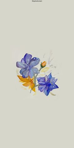 blue and yellow flowers on a white background