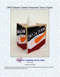 a tissue box with a snowman design on the front and side is featured in this article