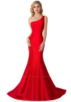 BMbridal One Shoulder Red Mermaid Long Party Gowns | BmBridal Long Party Gowns, Affordable Evening Dresses, Custom Made Prom Dress, Satin Evening Dress, Red Mermaid, One Shoulder Prom Dress, Designer Party Dresses, White Bridesmaid Dresses, Navy Bridesmaid Dresses