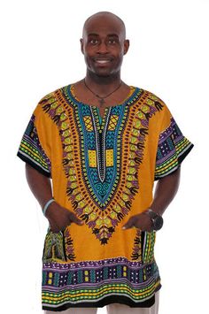 Orange Traditional African Print Dashiki Shirt-DP3715MDF 100% Cotton Comfortable Dashiki Shirt Loose Fitting Length is approximately 35 inches from top to bottom Senator Wears, Dashiki Shirt, African Dashiki, Orange Colour, African Men, Color Shorts, Print Shirt, African Print, Traditional Outfits