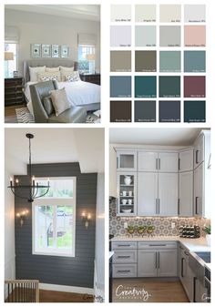 a collage of pictures showing different colors of furniture and decor in the same room