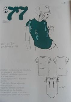 an open book with drawings of women's tops and pants on it, including the top