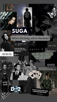 a collage of photos with the words suga on it and images in black and white