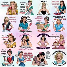 Sarcastic Women, Retro Housewife, Retro Women, Ex Wives, Viral Post, Up Girl, Png Format, Digital Products, Clean House