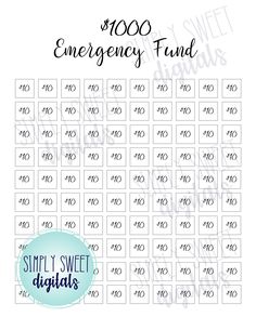 the $ 100 emergency fund sticker sheet is shown in black and white, with blue circles