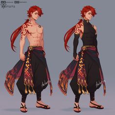 an animation character with red hair and tattoos