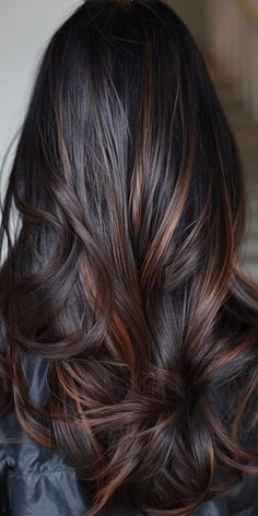 Carmel Highlights In Black Hair, Deep Autumn Balayage, Dark With Caramel Highlights, Caramel Highlights Brown Hair Balayage, Hair Trends 2024 Color, Dark Brown Hair With Highlights Straight, Brown And Caramel Balayage, Hoco Hairstyles Updo