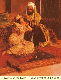 a painting of two people sitting on a rug