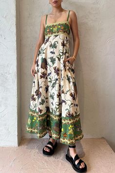 Lasaky - Strappy Floral Sleeveless Swing Sexy Dress نظارات شمسية, Dress Sleeve Styles, Sling Dress, Loose Outfit, Boho Maxi Dress, Floral Sleeveless, Types Of Skirts, Cami Dress, Printed Maxi Dress