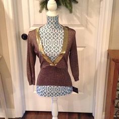 New With Tags....Cute Sweater Fitted Gold Tops For Winter, Fitted Gold Sweater For Spring, Brown Winter Party Tops, Winter Party Brown Tops, Cute Sweater, Cute Sweaters, Brown Gold, Colorful Sweaters, Sweaters For Women