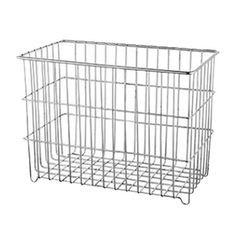 a metal wire basket on a white background