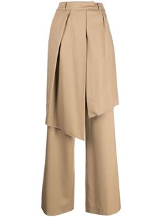 beige wool belt loops two diagonal pockets to the sides straight leg panelled design layered design Tailored Pants Women, Trouser Skirt, Unique Pants, Fashion Trousers, Tailored Clothes, Fashion Silhouette, Trouser Design, Fashion Sketchbook, Casual Work Outfit