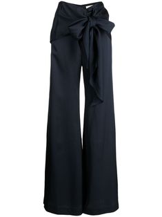 navy blue satin finish bow detailing belted waist high-waisted wide leg concealed rear zip fastening straight hem floor-length Elegant High Waist Belted Wide Leg Pants, Elegant Wide-leg Belted Pants, Elegant Belted Wide Leg Trousers, Elegant Belted Wide Leg Pants, Chic High Waist Wide Leg Pants With Belt, Elegant Belted Straight Pants, Elegant Wide Leg Pants With Belt, Party Wide Leg Belted Bottoms, Chic Wide Leg Pants With Belt