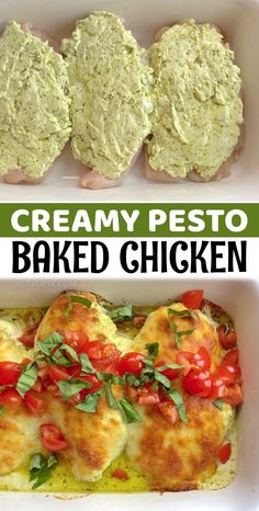 this is an image of creamy pesto baked chicken